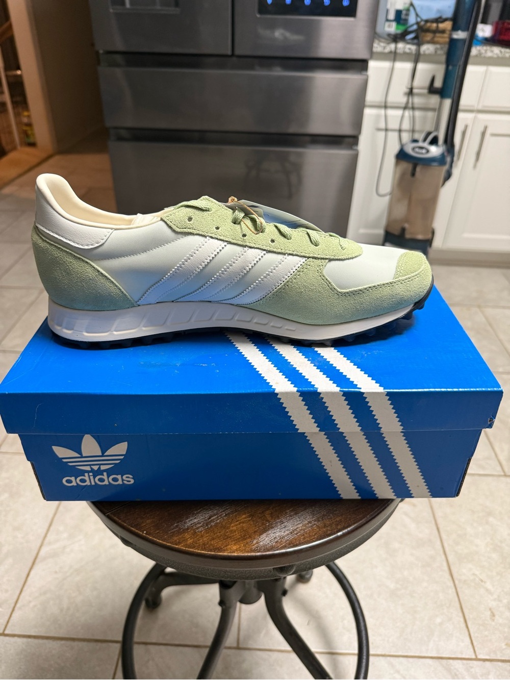 adidas Men's Light Green and White Suede-Trim Runner Sneakers